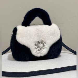 Colorblock Handmade Luxury Real Mink Fur Top Handle Bag/Shoulder Bag/Crossbody